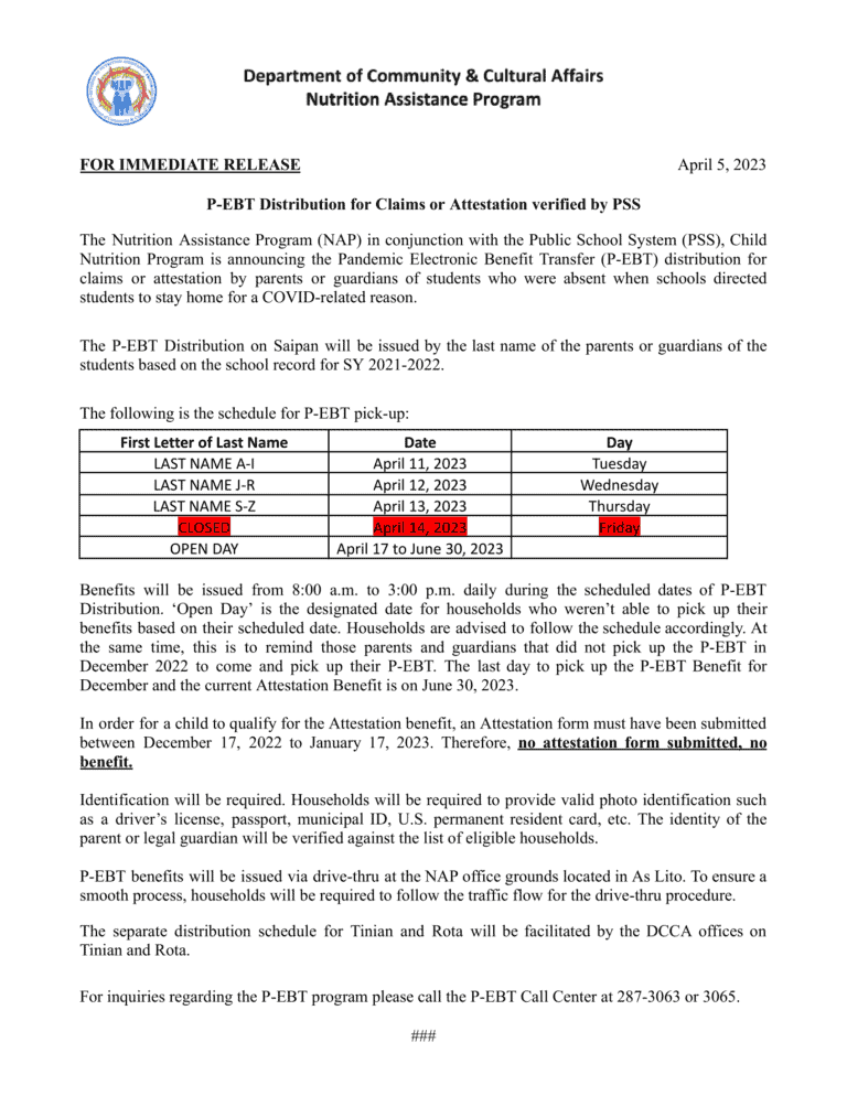 PEBT Distribution for Claims or Attestation verified by PSS Office